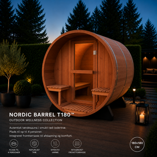 NORDIC BARREL T180™ - udendørs tøndesauna med terasse